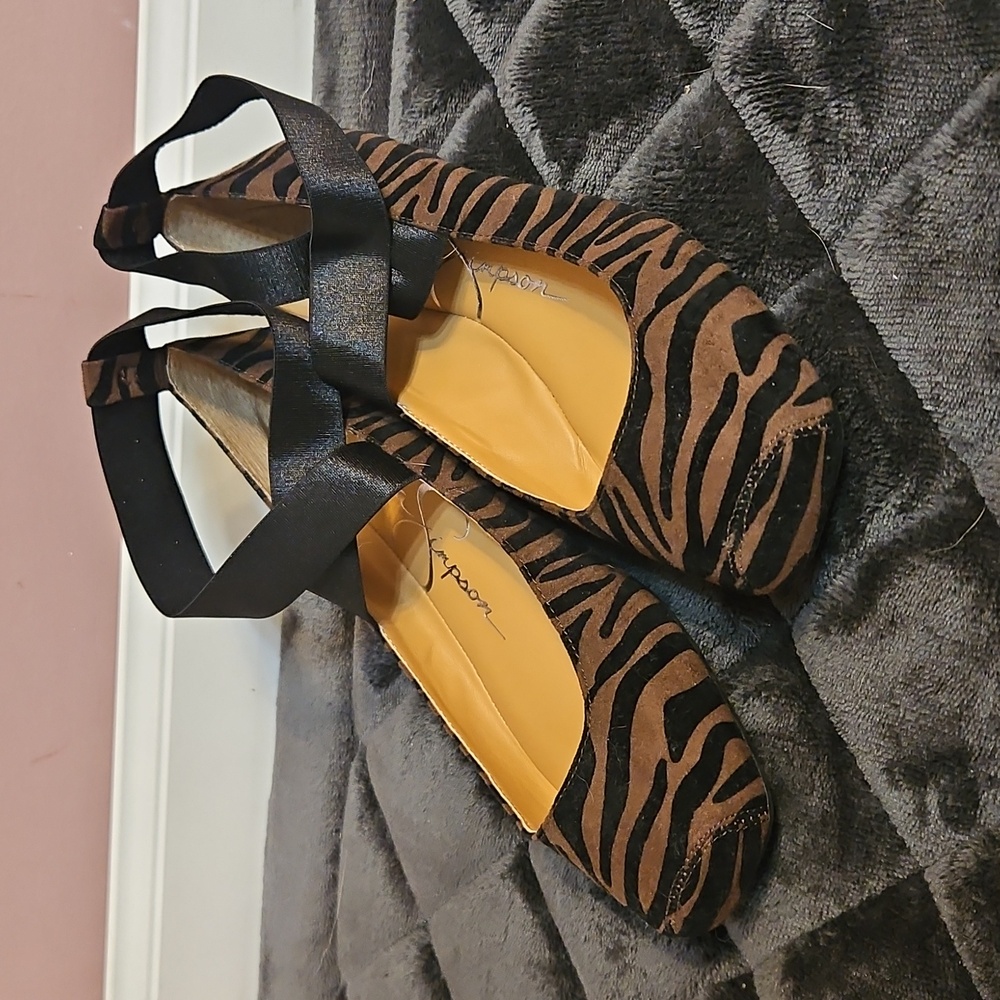 Jessica Simpson Animal Print Flats with Black Straps